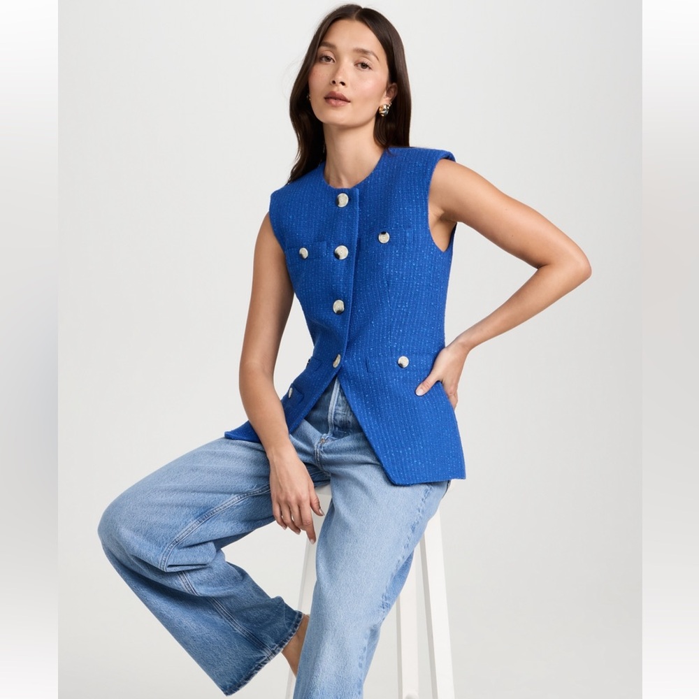 Veronica Beard Blue Sleeveless Fitted Blouse